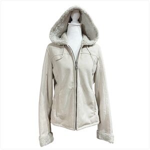 Harley-Davidson Women’s Hooded Jacket Faux Suede Sherpa Lined Cream Size M Zip